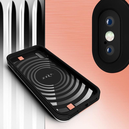 Zizo Retro Series - pouzdro pro iPhone Xs / X s přihrádkami na karty + stojánek + 9H sklo na displej (broskvová/stříbrná)