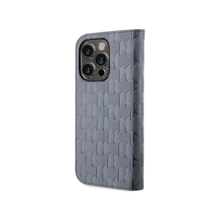 Karl Lagerfeld Booktype Saffiano Monogram - iPhone 14 Pro Tasche (Silber)