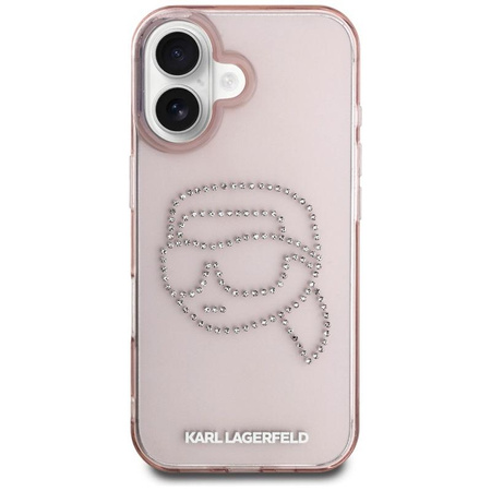 Karl Lagerfeld IML Rhinestones Karl Head - Pouzdro pro iPhone 16 (růžové)
