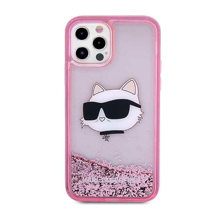 Karl Lagerfeld Liquid Glitter NFT Choupette Head - pouzdro pro iPhone 12 / iPhone 12 Pro (růžové)