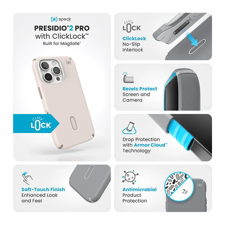 Speck Presidio2 Pro ClickLock & MagSafe - iPhone 16 Pro tok (Bleached Bone / Heirloom Gold / Hazel Brown)