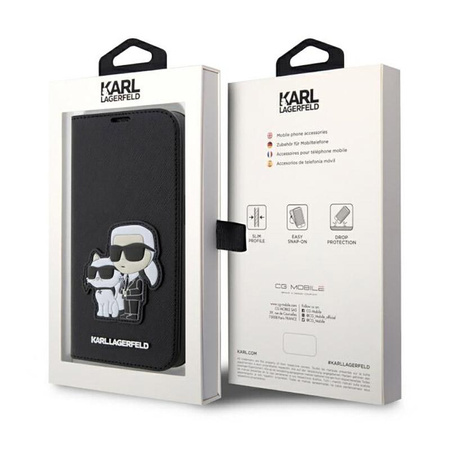 Karl Lagerfeld Booktype NFT Saffiano Karl & Choupette - Tasche für das iPhone 14 Pro (Schwarz)