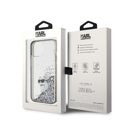Karl Lagerfeld Liquid Glitter Choupette - pouzdro pro iPhone 15 (průhledné)