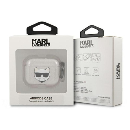 Karl Lagerfeld Choupette Head Glitter - pouzdro na AirPods 3 (stříbrné)