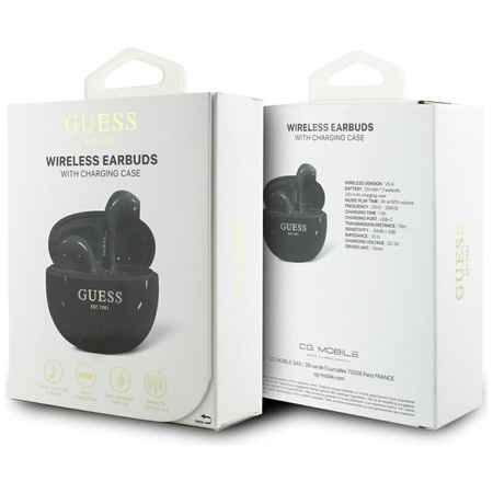 Guess Glossy Effect Egg Shape Printed Classic Logo - TWS Casque Bluetooth + étui de chargement (noir)