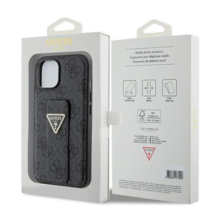 Guess Grip Stand 4G Triangle Strass Logo - iPhone 15 Tasche (schwarz)