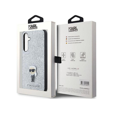 Karl Lagerfeld Fixed Glitter Ikonik Logo Metal Pin - pouzdro pro Samsung Galaxy A55 5G (stříbrný)