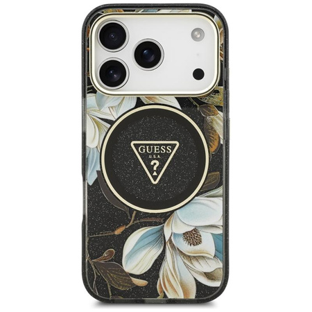 ETUI DO IPHONE 17 PRO do MAGSAFE GUESS CZARNE ORYGINALNE ELEGANCKIE KWIATY