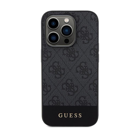 Guess 4G Bottom Stripe Metal Logo Collection - iPhone 15 Pro Tasche (grau)
