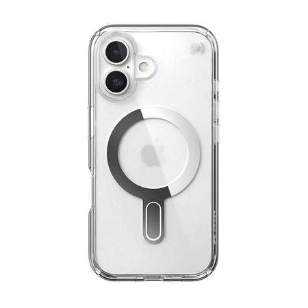 Speck Presidio Perfect-Clear ClickLock & MagSafe - iPhone 16 Case (Clear / Chrome Finish / Serene Silver)