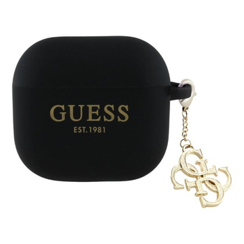 Silikonový přívěsek Guess 4G - pouzdro pro AirPods 4 (černé)