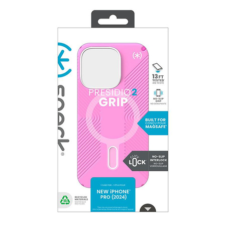 Speck Presidio2 Grip ClickLock & MagSafe - iPhone 16 Pro Hülle (True Pink / Shocking Pink / Weiß)