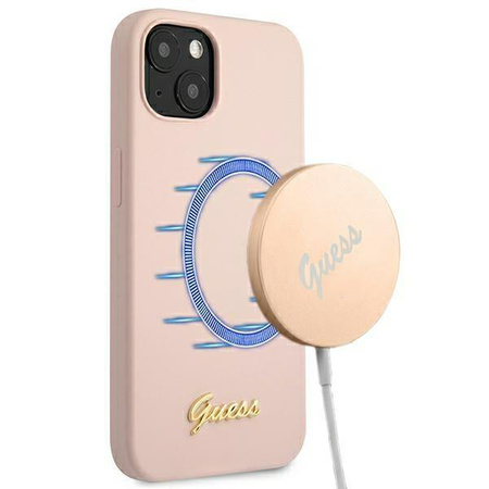 Silikonové pouzdro Guess Script MagSafe - iPhone 13 (růžové)