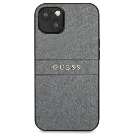 Guess Saffiano fém logós csíkok - iPhone 13 tok (szürke)
