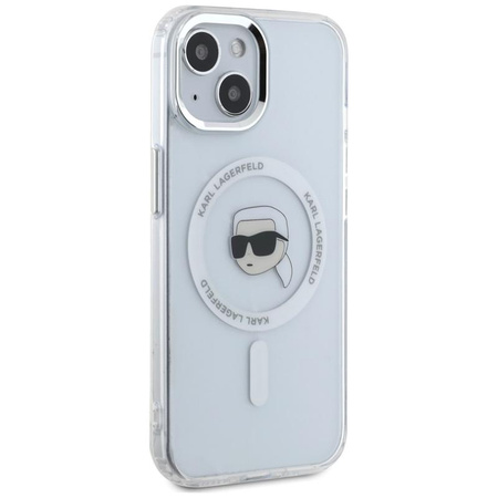 Karl Lagerfeld IML Metal Karl Head MagSafe - pouzdro pro iPhone 15 Plus (bílé)