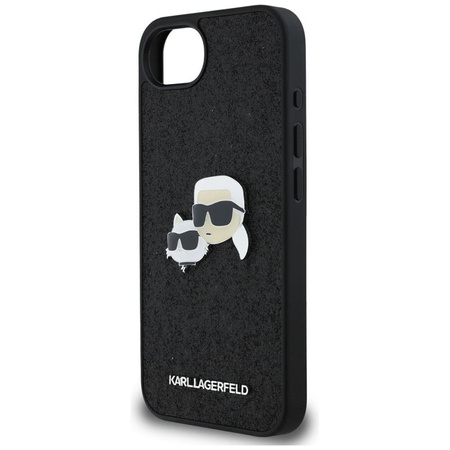 Karl Lagerfeld Fixed Glitter Karl & Choupette Heads Metal Pin - Carcasa para iPhone 16e (negro)