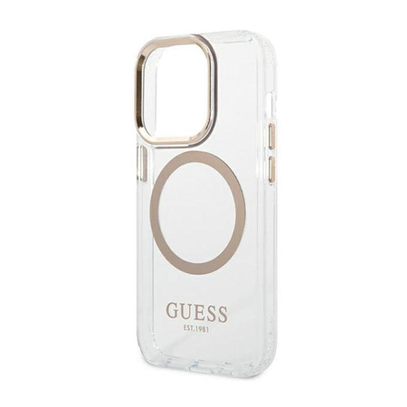 Guess Metal Outline Magsafe - iPhone 14 Pro tok (átlátszó / arany)
