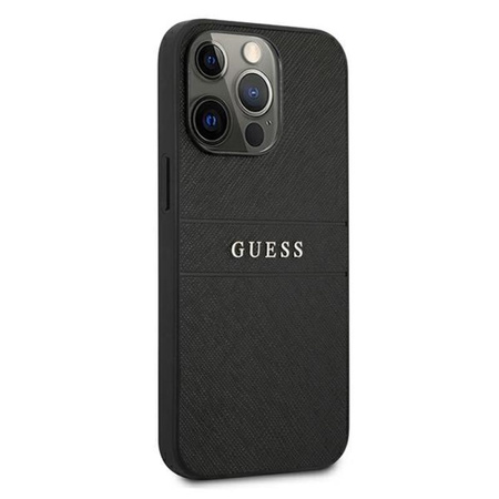 Guess Saffiano fém logós csíkok - iPhone 13 Pro Max tok (fekete)
