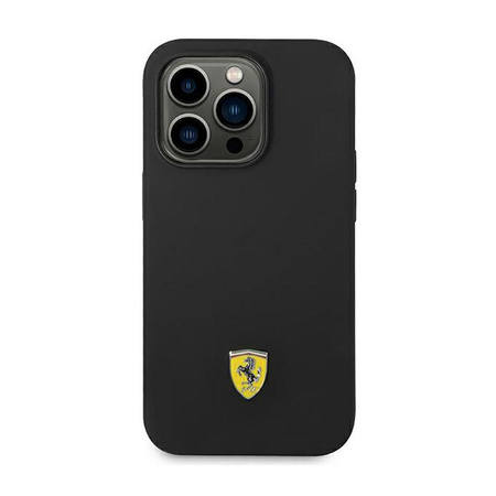 Silikonové kovové logo Ferrari - pouzdro pro iPhone 14 Pro Max (černé)