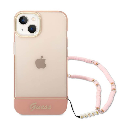 Guess Translucent Pearl Strap - pouzdro pro iPhone 14 Plus (růžové)