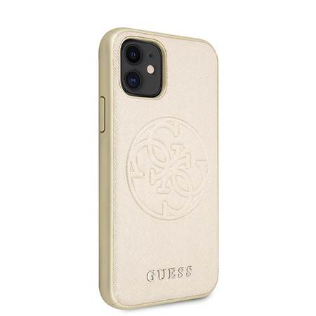 Guess Saffiano 4G Circle Logo - iPhone 11 Tasche (Gold)