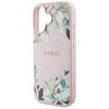 Guess MagSafe - Tasche mit genarbtem Blumenmuster für iPhone 16 (rosa)