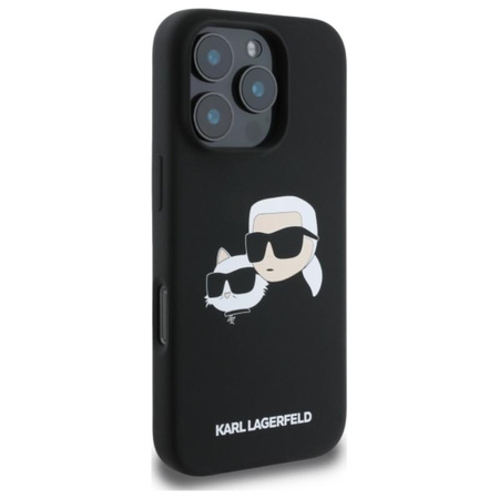 Karl Lagerfeld Silikonové pouzdro MagSafe s potiskem dvou hlav - iPhone 16 Pro (černé)