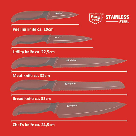 Alpina - Stainless steel knife set (Burgundy)