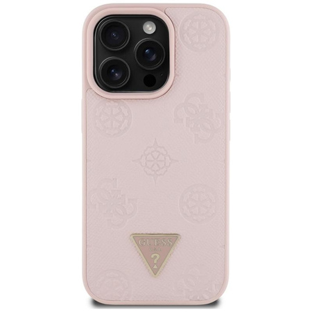Guess Grained Hot Stamp Peony Triangle Logo MagSafe - pouzdro pro iPhone 16 Pro (růžové)