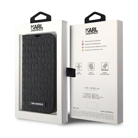 Karl Lagerfeld Booktype Saffiano Monogram - Coque pour iPhone 14 Pro (Noir)