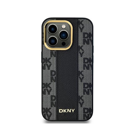 DKNY Leather Checkered Mono Pattern MagSafe - Case for iPhone 14 Pro (Black)