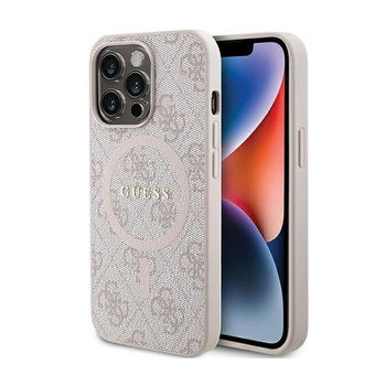 Guess 4G Collection Cuir Logo Métal MagSafe - Coque iPhone 13 Pro (rose)