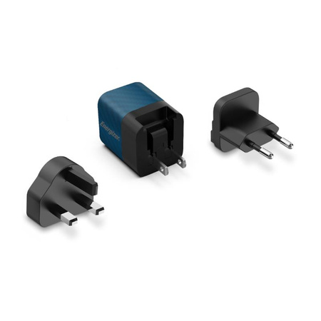 Energizer Ultimate - cestovní nabíječka Multiplug EU / UK / US GaN USB-C 20W PD (modrá)