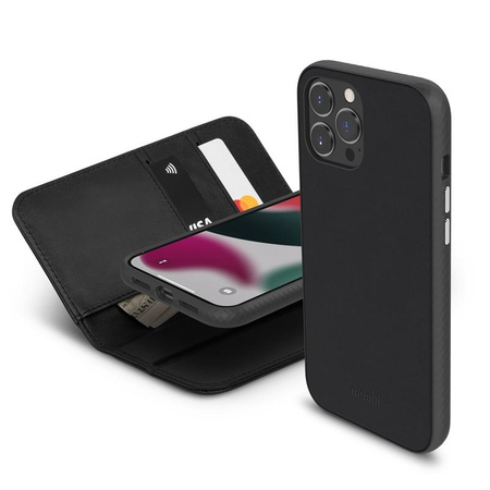 Moshi Overture - 3 az 1-ben iPhone 13 Pro Max flip tok (antibakteriális NanoShield™) (Jet Black)