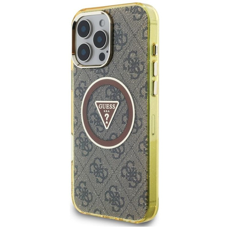Guess IML Metal Glitter 4G Circle Triangle MagSafe - pouzdro pro iPhone 16 Pro Max (hnědé)
