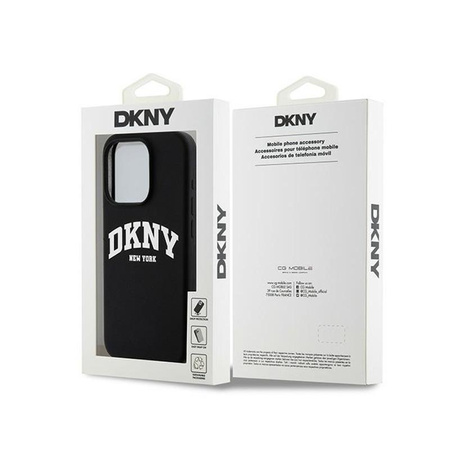 DKNY Liquid Silicone fehér nyomtatott logóval ellátott MagSafe - iPhone 15 Pro tok (fekete)