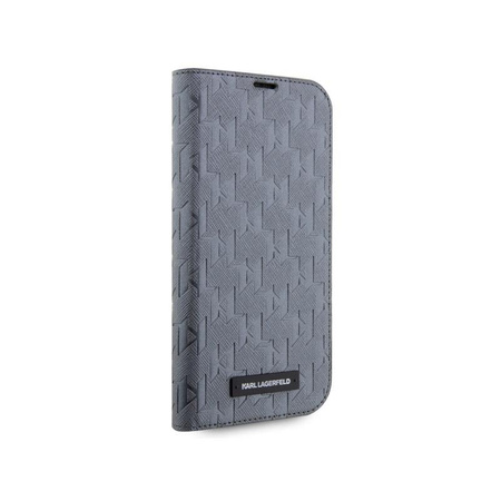 Karl Lagerfeld Booktype Saffiano Monogram - Hülle für iPhone 14 Pro (Grau)
