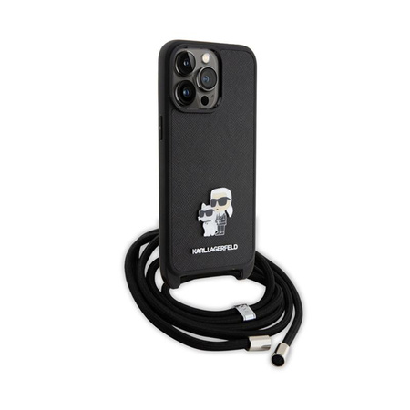 Karl Lagerfeld Crossbody Saffiano Metal Pin Karl & Choupette - Case for iPhone 15 Pro Max (Black)