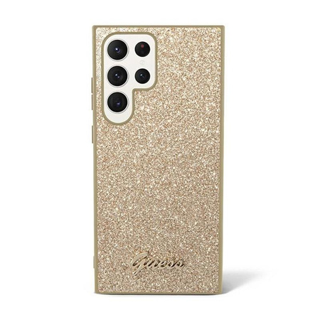 Guess Glitter Flakes Metal Logo Case - Samsung Galaxy S24 Ultra Case (Gold)