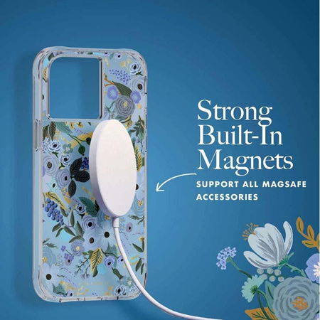 Rifle Paper Clear MagSafe – Hülle für iPhone 14 Pro Max (Garden Party Blue)