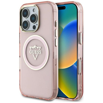 Guess IML Metal Mountain Logo MagSafe - Tasche für iPhone 16 Pro (rosa)