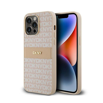 DKNY Lederhülle mit Monostreifen und Metall-Logo - iPhone 14 Pro Max (rosa)