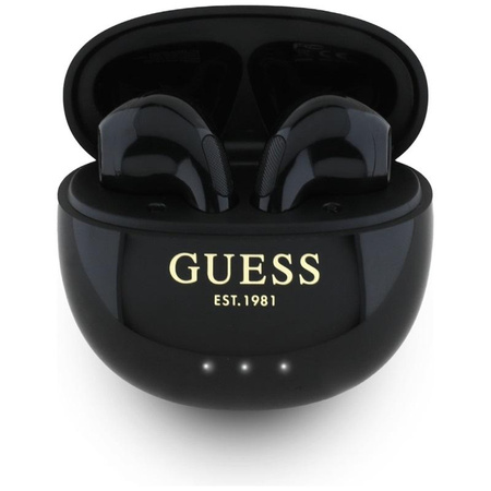 Guess Glossy Effect Egg Shape Printed Classic Logo – TWS Bluetooth-Kopfhörer + Ladecase (Schwarz)