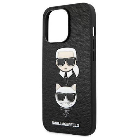 Karl Lagerfeld Saffiano Karl & Choupette Geprägte Köpfe - iPhone 13 Pro Tasche (Schwarz)