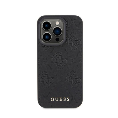 Guess Leather 4G Stamped - Tasche für iPhone 15 Pro (Schwarz)