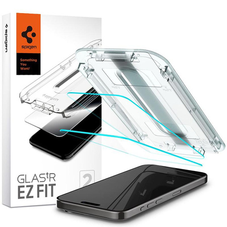 Spigen GLAS.TR EZ FIT 2er-Pack - Gehärtetes Glas für iPhone 15 Pro 2 Stück