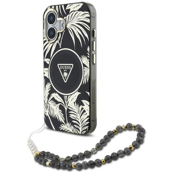 Guess Palm Trees Triangle Pearl Strap MagSafe - Pouzdro pro iPhone 16 (černý)