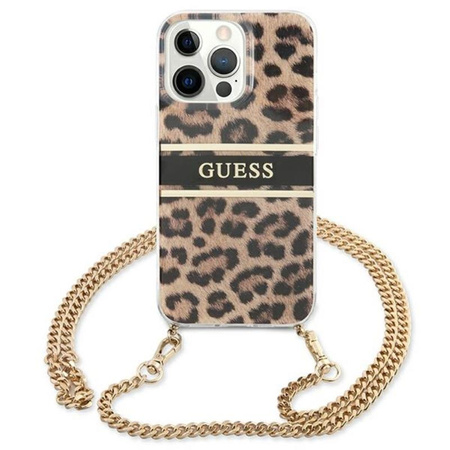 Guess Leopard Gold Stripe Crossbody - pouzdro pro iPhone 13 Pro