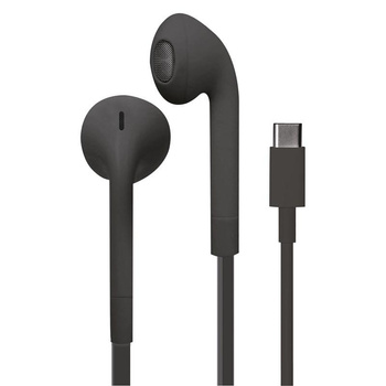 PURO ICON Stereo Earphones - USB-C flat cable headphones with microphone and remote control (Black)