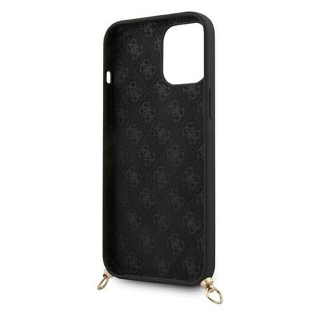 Guess HC Silicone Printed Logo + Strap - pouzdro s odnímatelnou šňůrkou na iPhone 12 Pro Max (černé)